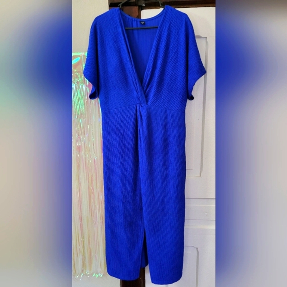SHEIN Blue Dolman Sleeve V-Neck Midi Dress